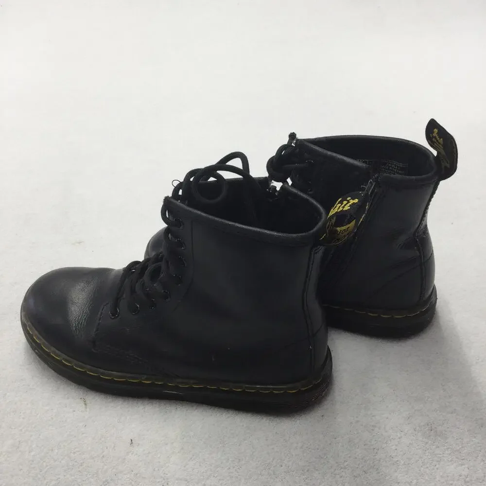 Dr. Martens Boots Youth Size 2 Black Leather Ankle Combat Zip Lace Up Winter